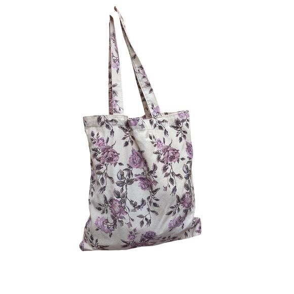 Loveshackfancy Floral Canvas Tote Bag Purple White - Picture 7 of 10